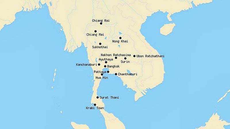 mapa miast tajlandia